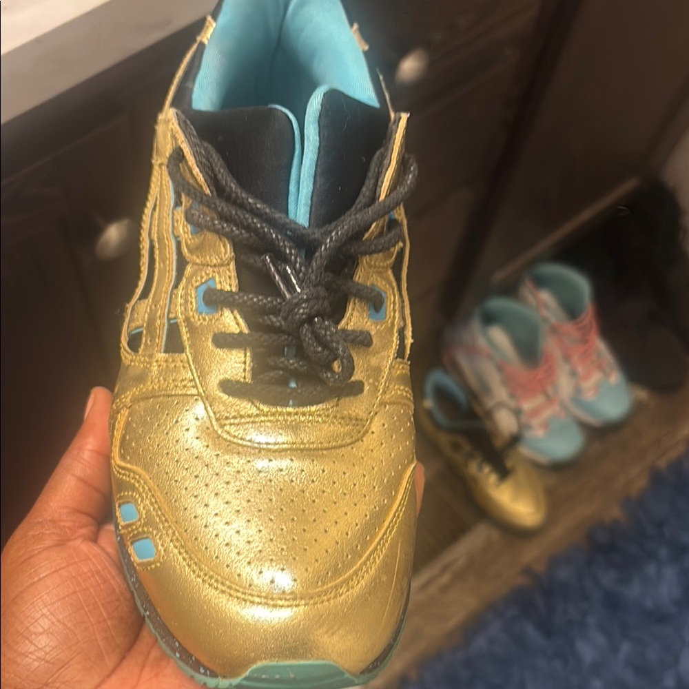 Asics Gold and Blue Sneakers Athletic Design